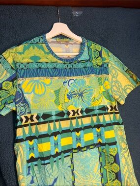 Versace Jeans Collection Multicolor Tropical Print Tee in Yellow, Green & Blue